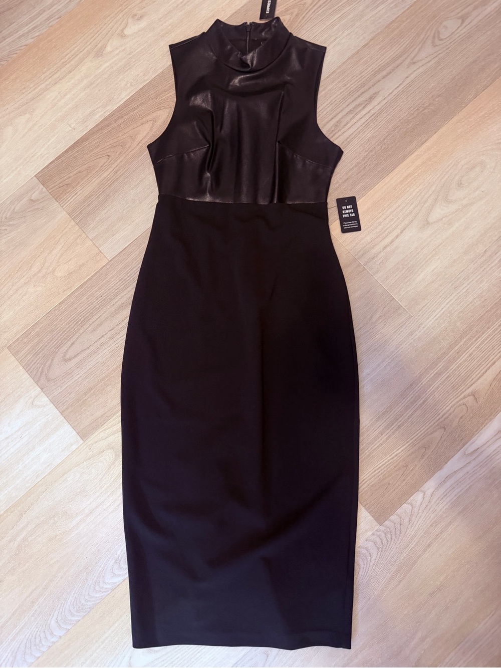 Express Black Sleeveless Midi Dress with Faux-Leather Bodice